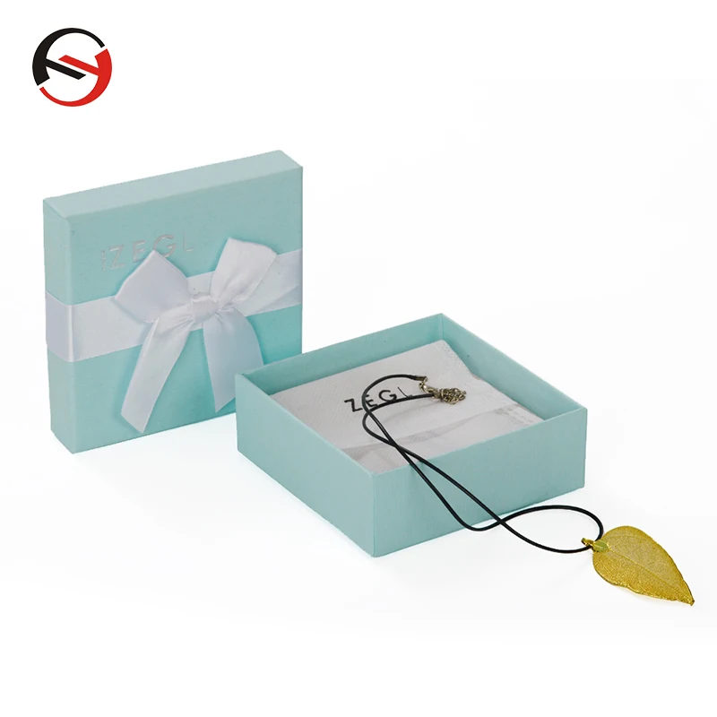 Custom logo sky blue small gift braclet box jewerly jewelry neclace ring box packaging with ribbon