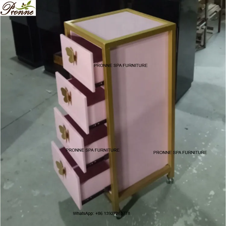 Luxury Wholesale Beauty Salon Nail Barber Shop Gorgeous Rolling Butterfly Pink Trolleys Carts