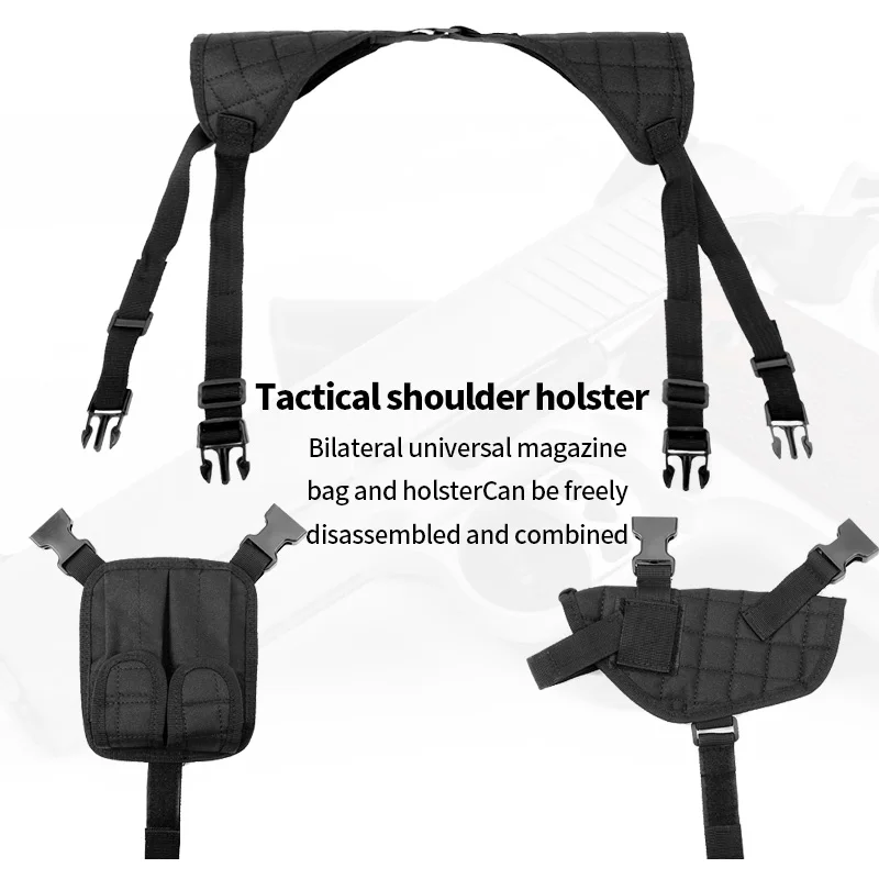 JSH Tactical Portable Double Shoulder Agent Messenger Bag Quick Pull Invisible Design Underarm Gun Holster Coupled Magazine