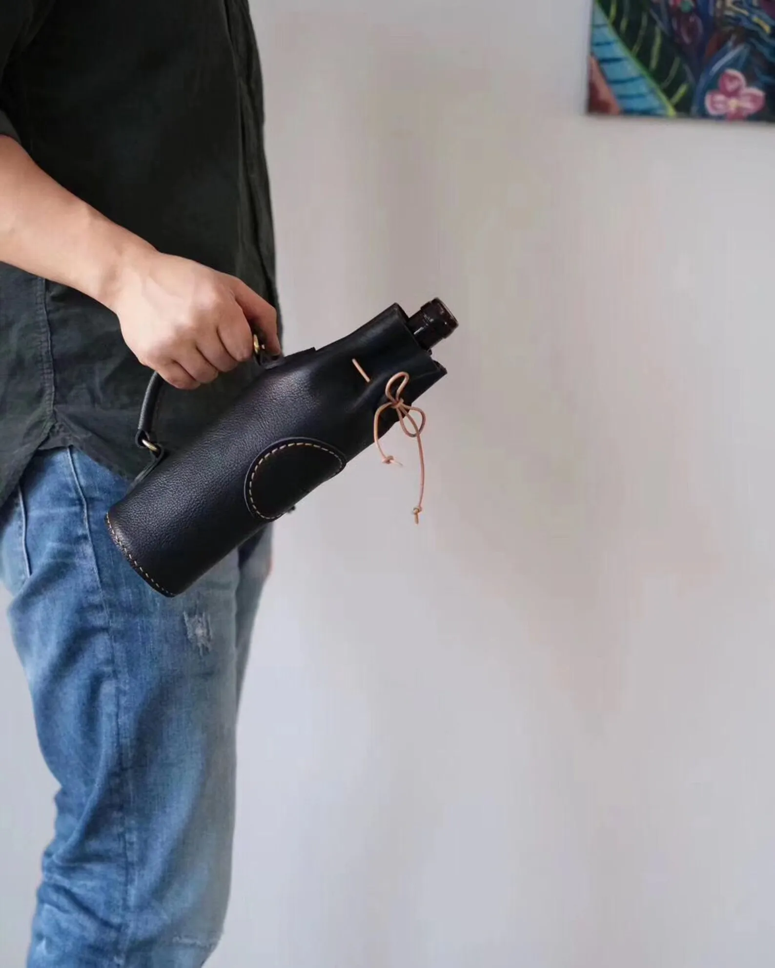 Vintage wine holder genuine leather bottle holder custom wine gift bags