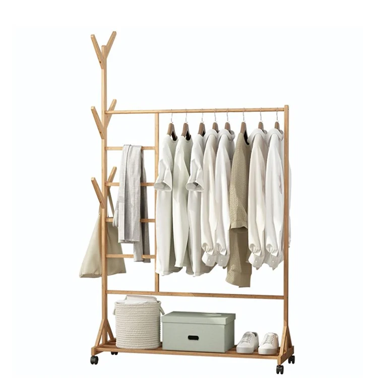 Hot Sale Modern Bedroom Multifunctional Bamboo Storage Hanger Portable Bamboo Coat Rack