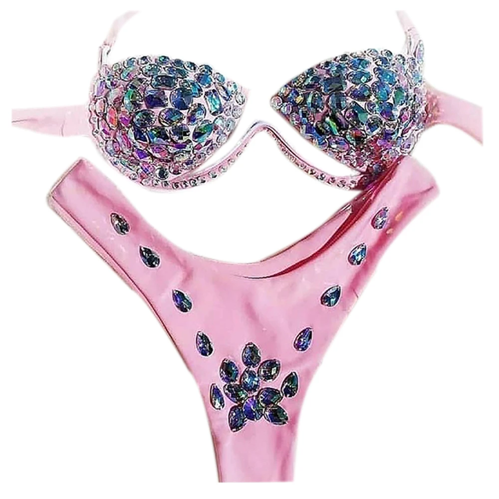 Sexy Iridescent Halter Crystal Swimwear Women Push Up Diamond Luxury Bathing Suits Bandage Female Swimsuits Bikinis