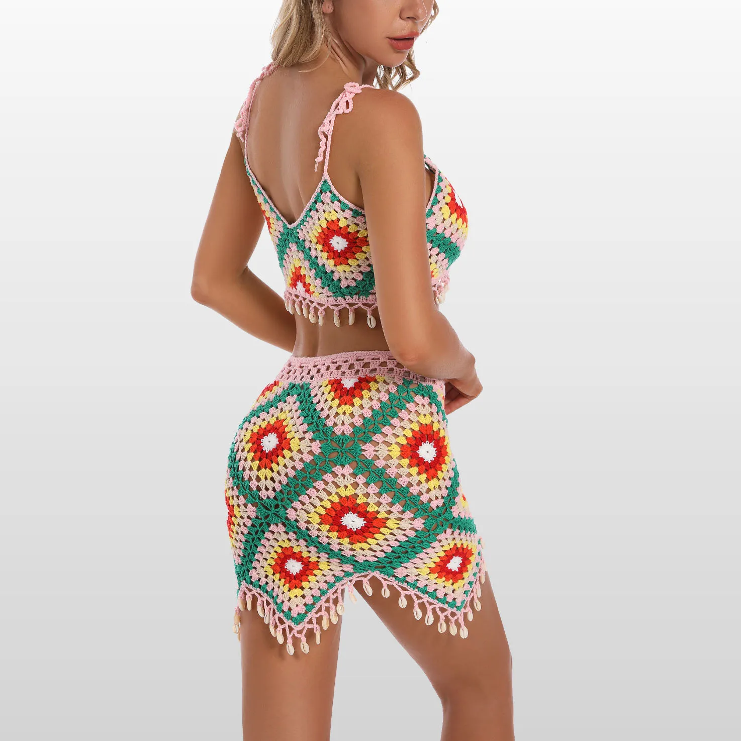 Вязаное бикини ручной работы пляжная мини юбка ракушка Купальная комплект