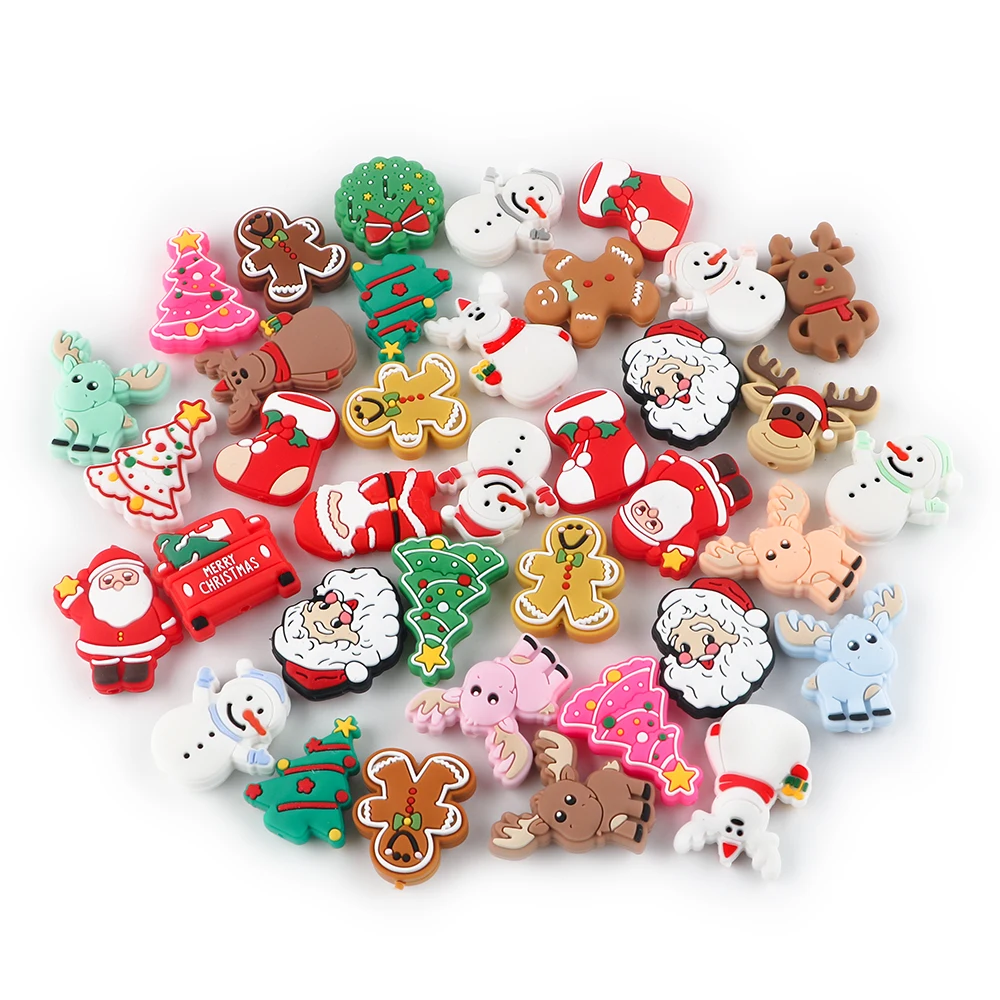 Wholesale Food Grade Beads DIY Pacifier Chain Accessories Baby Teething Charms Christmas Old Man Boots Tree SIlicone Focal Beads