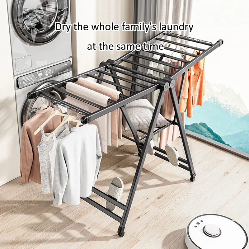 Aluminum Alloy Clothes Drying Rack With Shoe Rack High Stability Wing Type Drying Racks