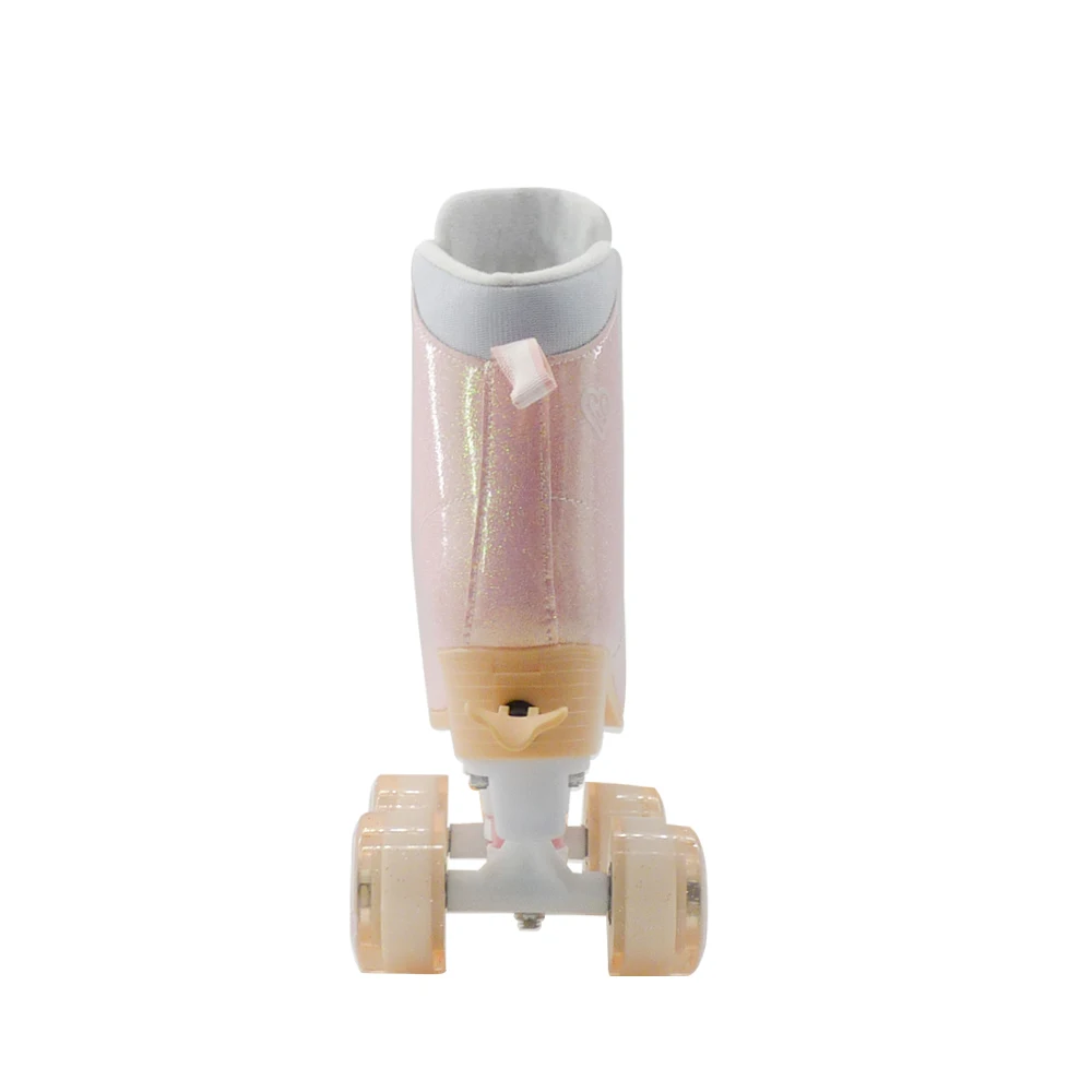 Roller Skates Double-Row Four Light up Wheels High-top Pink Glitter Leather Rollerskates Ouad Skate