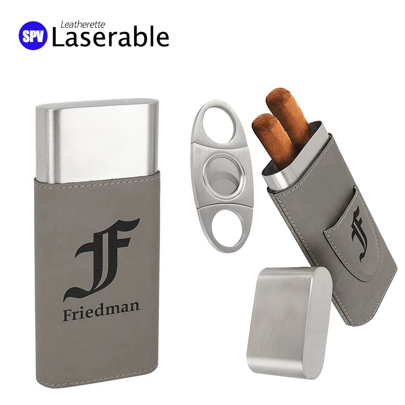 Travel Cigar Humidor Personalized Cigar Cases Hip Custom Laser Engraved Logo Leatherette Portable