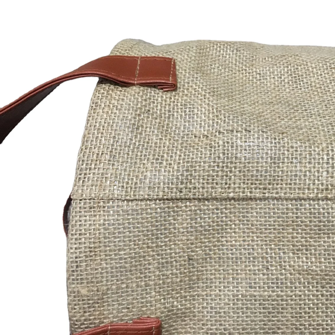 
2021 new style jute storage bag for potatoes and onions with leather handle 