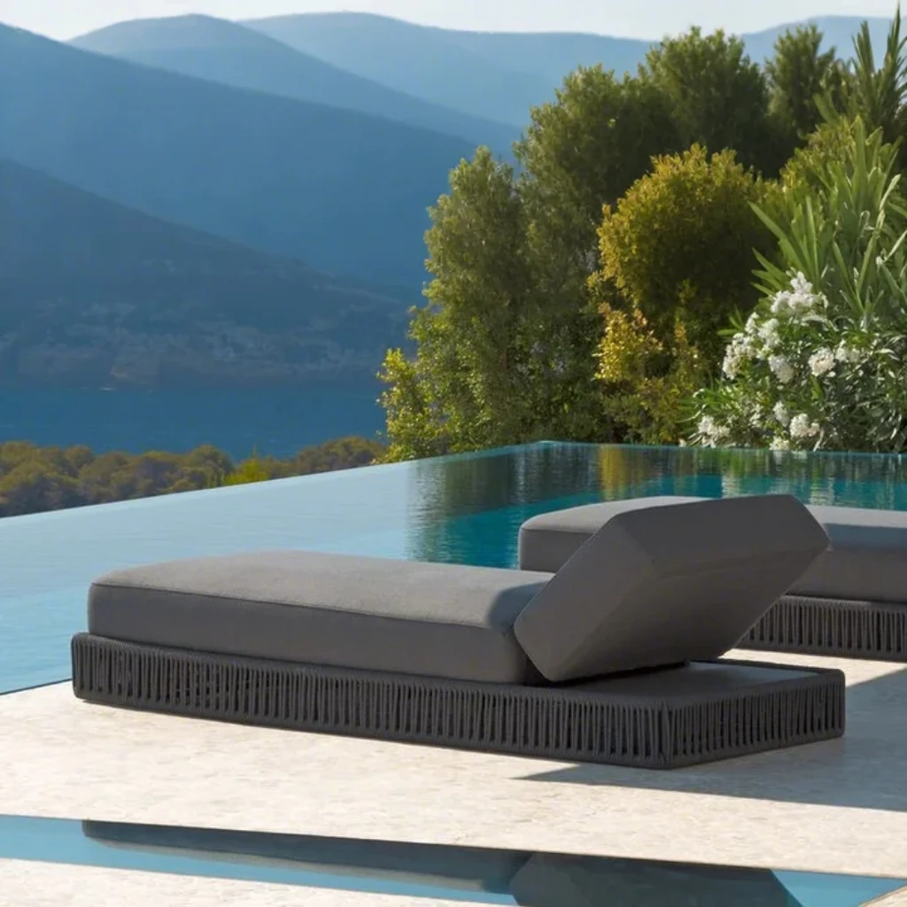 Beach lounger outdoor furniture rattan lounge chairs sun lounge chaise garden waterproof lounger