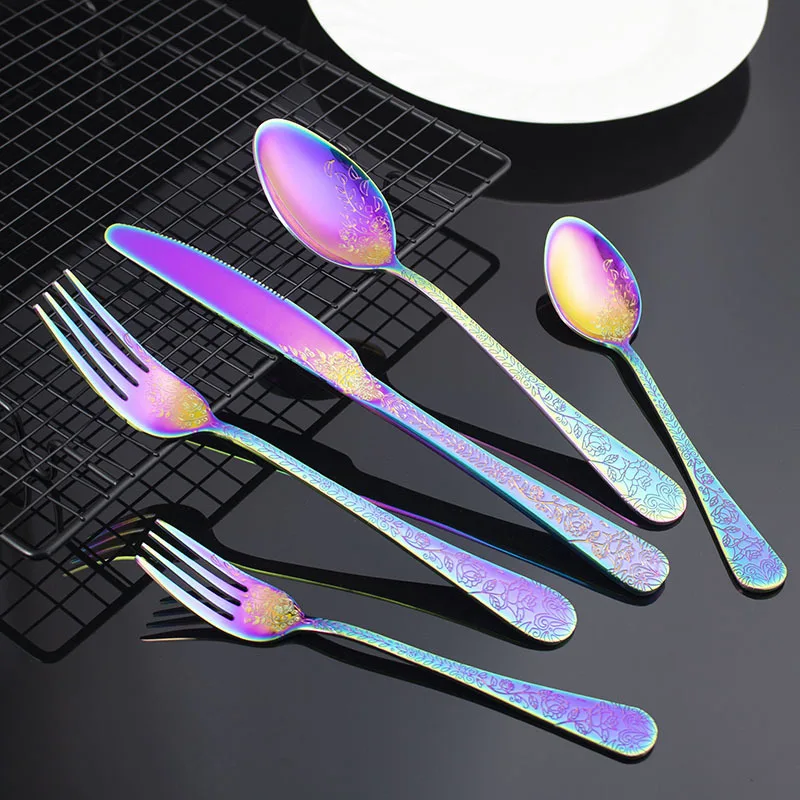 Knife, fork, stainless steel hammer, sand polishing tableware set, restaurant wedding gold tableware set Stainless Steel Cutlery