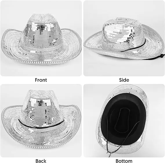 High Quality Performance Popular Glass Silver Party Stage Costume Mirror Handmade Disco Hat