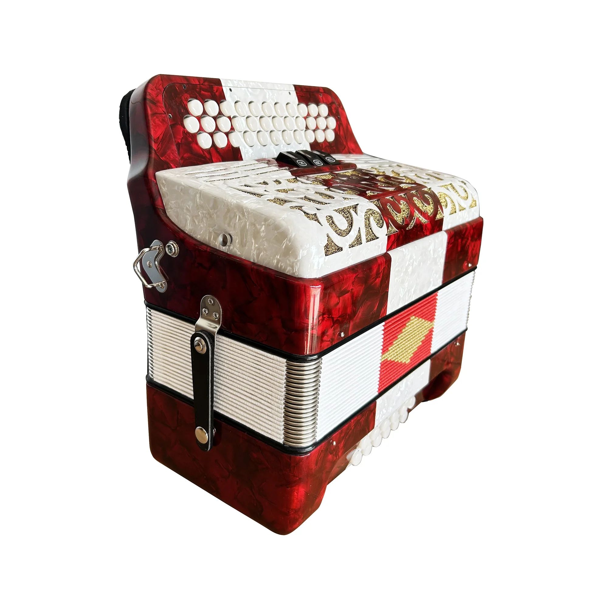 SEASOUND 34 Buttons 12 Bass 3 Registers Red White Double Colors Celluloid Student Accordion Accordions Musical JB3412C