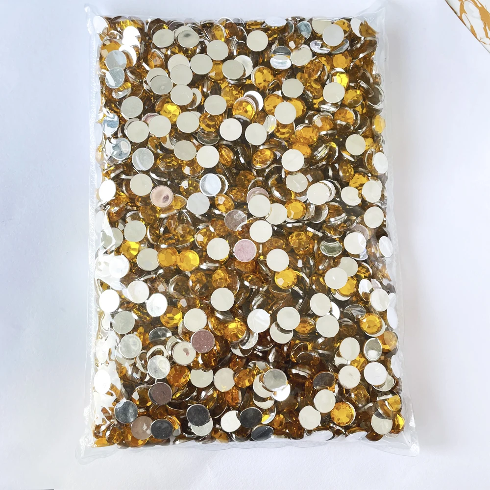 Wholesale Large Sized SS30-SS60 Topaz Color Bulk Acrylic Rhinestone Non Hotfix Strass Flatback Rhinestone For DIY