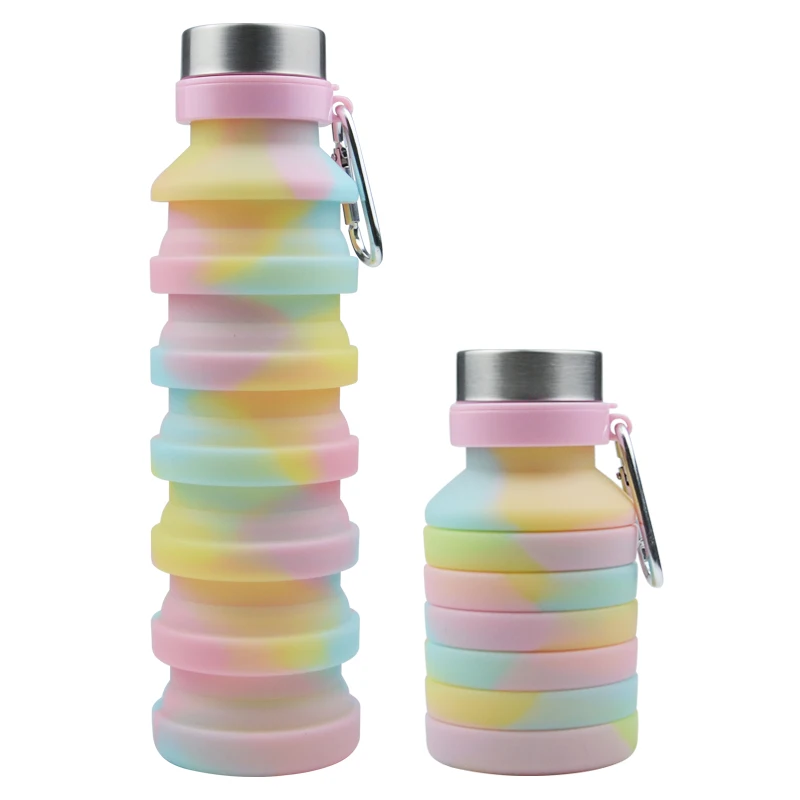 Rainbow Color Bottle Telescopic Drinking  Bottle Travel Silicone Foldable Water Bottle