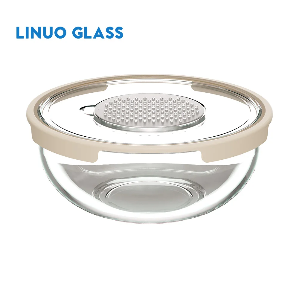 LINUO Vegetable Cutter Slicer Chopper Serving Cooking Stackable Custom Microwave Borosilicate Glass Mixing Bowl Set for Storing