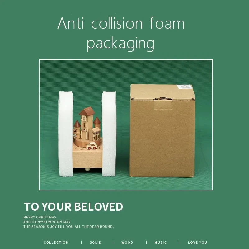 Christmas Train Ornaments Wooden Rotating Music Boxes Gifts