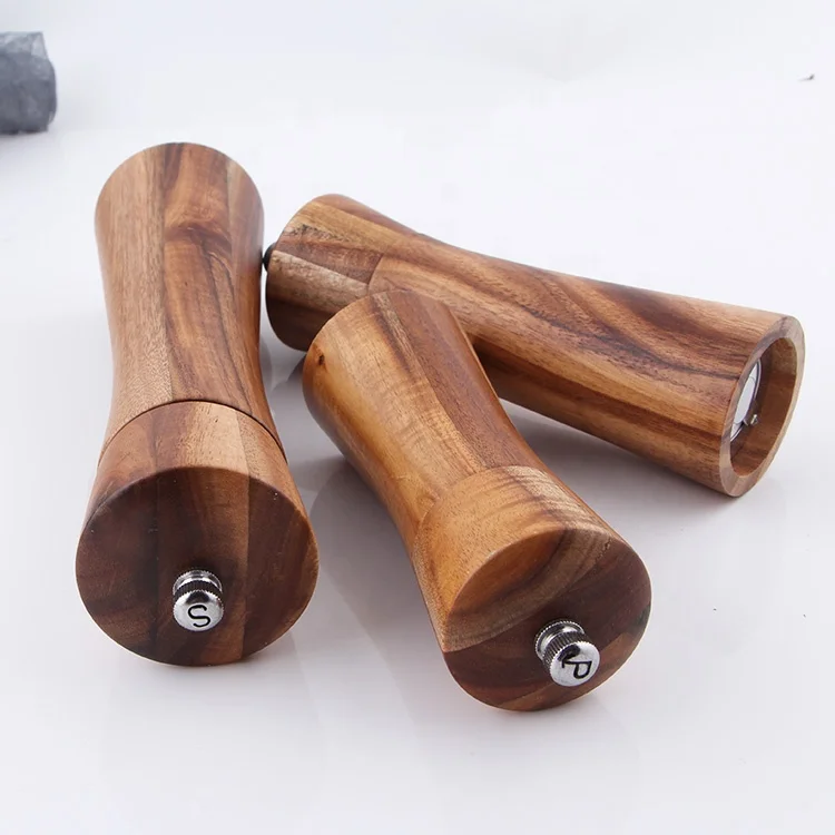 Factory Price Solid Wood Body Salt And Pepper Shaker, with Ceramic Grinder Manual Salt And Pepper Mill Set