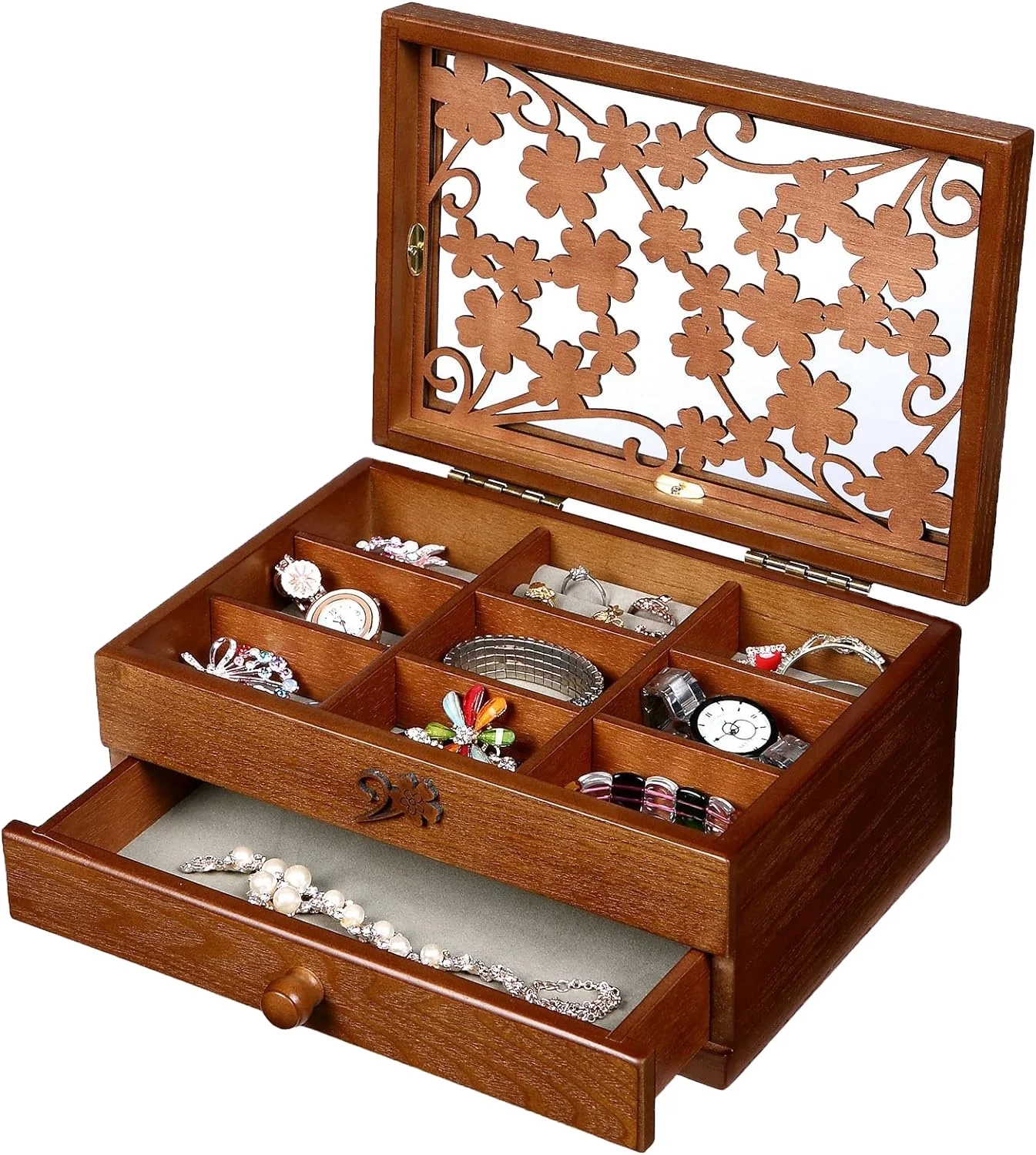 solid wooden 2 layers jewelry collection box