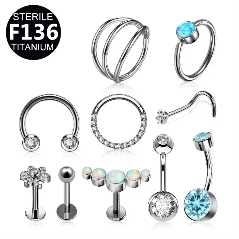NJC g23 sterile medical grade astm f136 belly button labret navel titanium nose ear body piercing jewelry