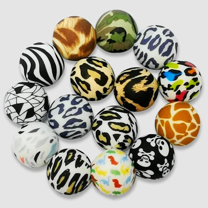 2022 New Design Popular Leopard Print Silicone Beads Food Grade 15mm Round Silicone Teething Beads For Keychain Bracelet