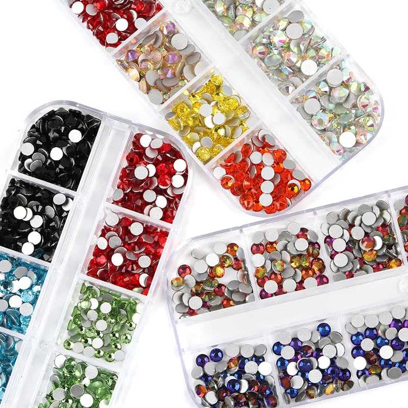12 Grids Rhinestones Nail Art Decorations Flat-back AB Colors Crystals 3D DIY Tips Shiny Nail Gems Mixed Size Glass Stone