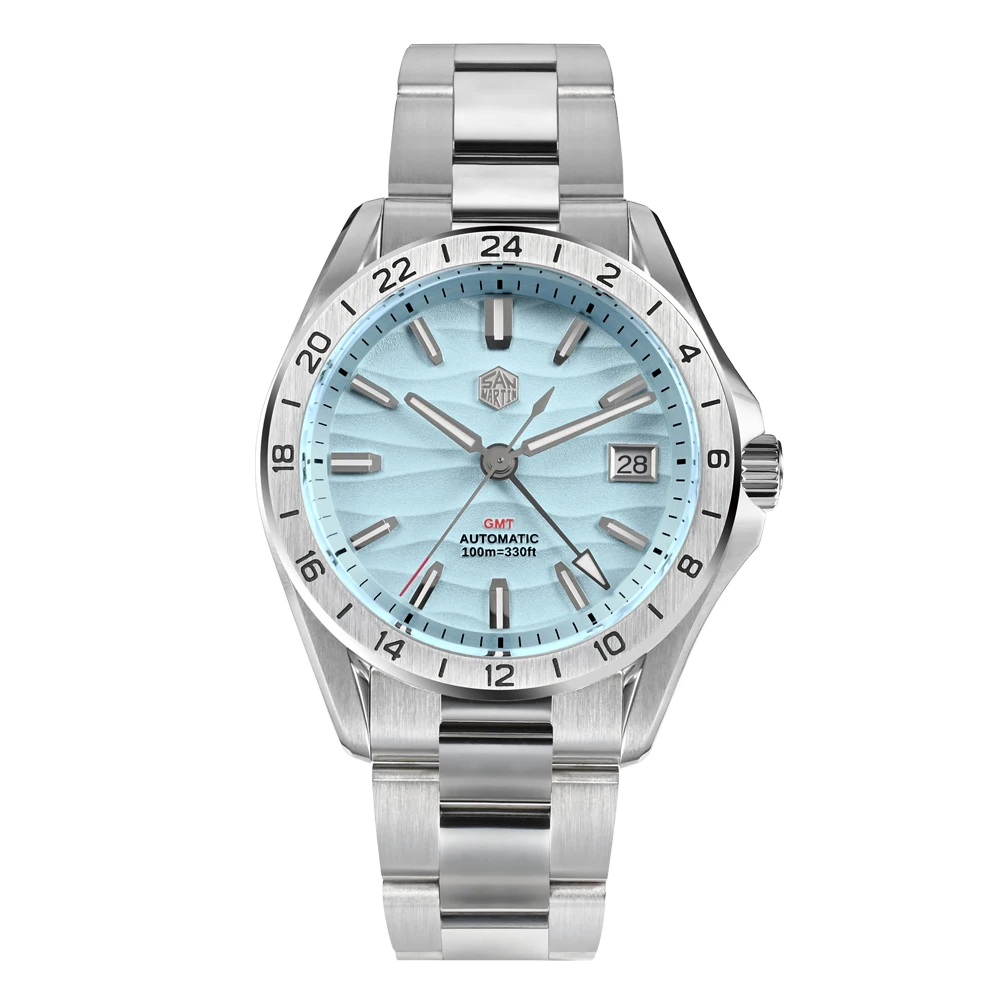 San Martin SN0129 новые 39 мм текстура пустыни Роскошные мужские часы NH34 GMT автоматическое механическое Деловое платье сапфир 10 бар светящийся