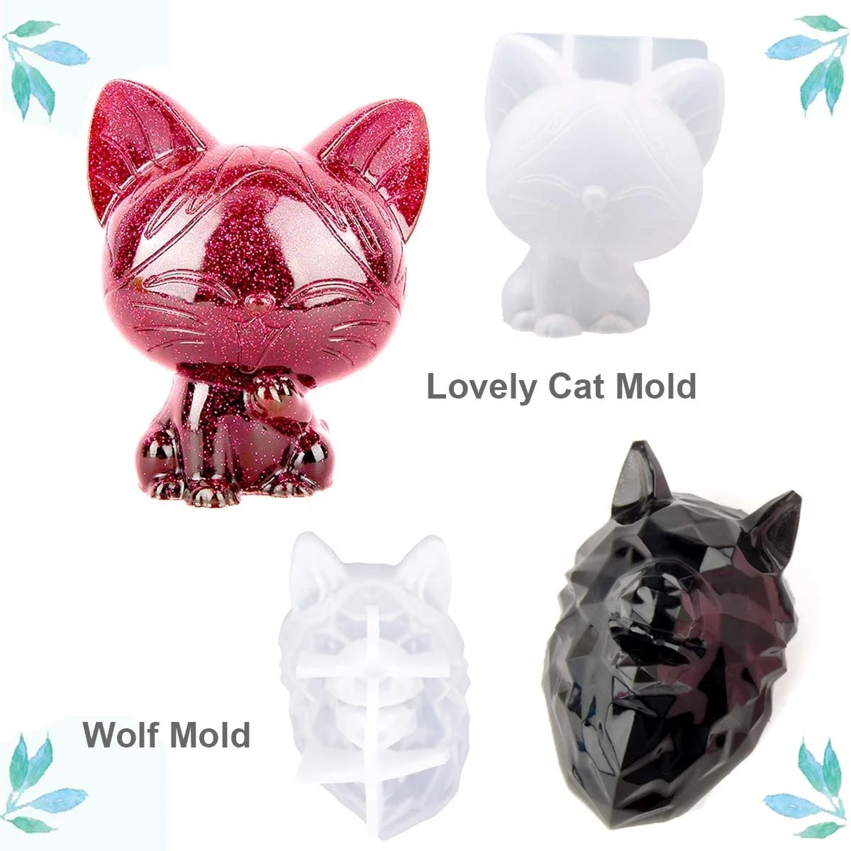 3D Animal Resin Mold Tools Set Resin Casting Molds Large Clear Unicorn Rabbit Cat Paw Epoxy Silicone Molds for Resin Craft DIY