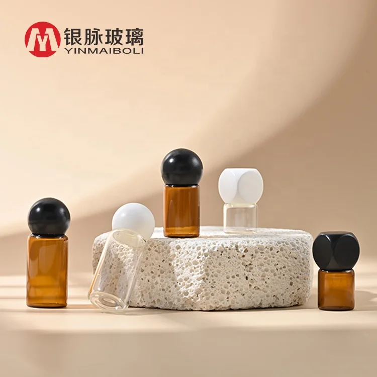1ml 2ml 3ml 5ml Amber cosmetic essential oil glass bottle New Vial Glass Bottle with Round hat cover