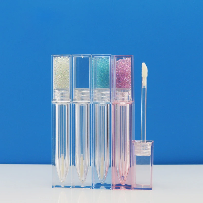 New Design 6ml Pink Lip Gloss Tube Clear Square Lip Gloss Container Thin Lipgloss Tube with Custom Logo