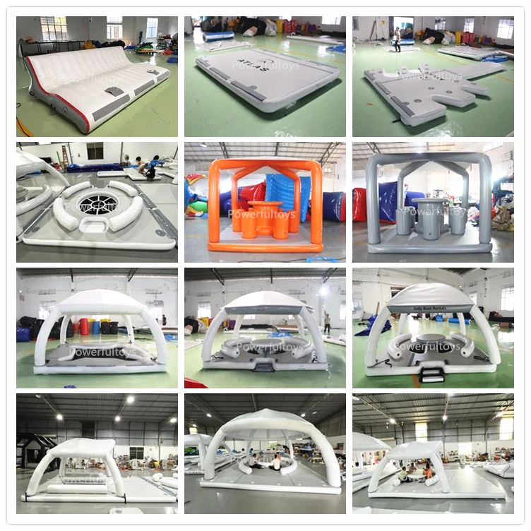 Summer relaxing inflatable dock platform with tent aqua island water park inflatable partybana combo