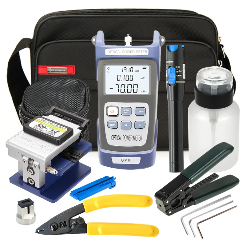 FTTH Fiber Optic Tool Kit with Optical Power Meter and Visual Fault Locator and FC-6S Fiber Cleaver