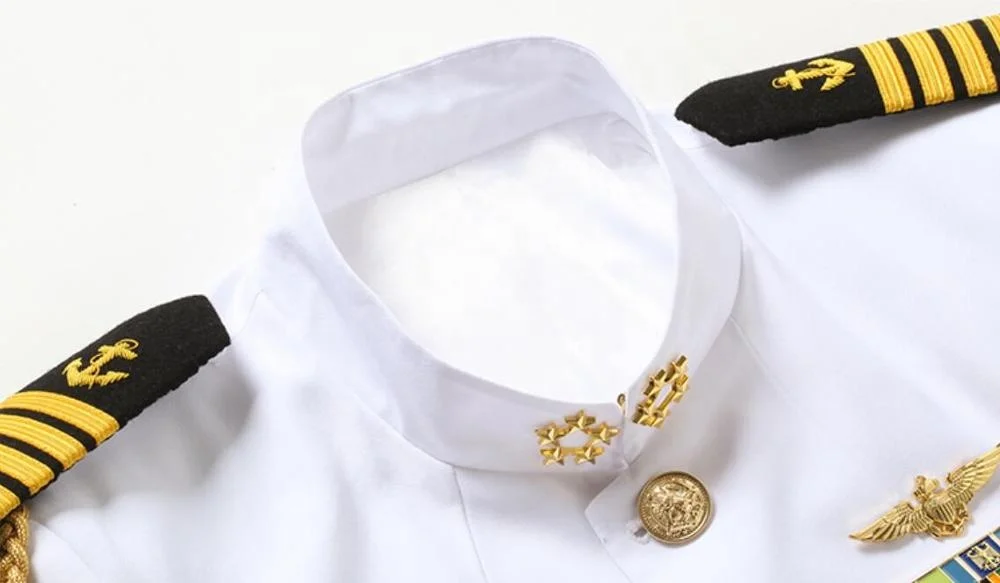 Hot Sale White Stand Collar merchant captain uniforms Merchant Seaman Commander Uniforms