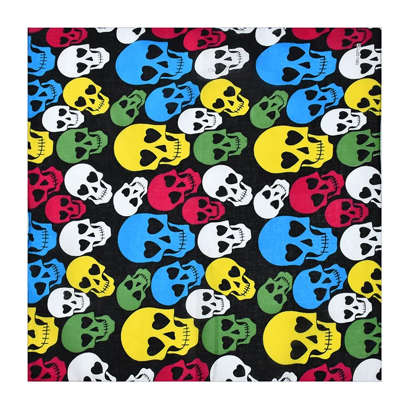 Fashion Design Cashew Flower Skeleton Bandanas Custom Printing Black Hip Hop Scarf 54*54cm Polyester Head Wear Scarf