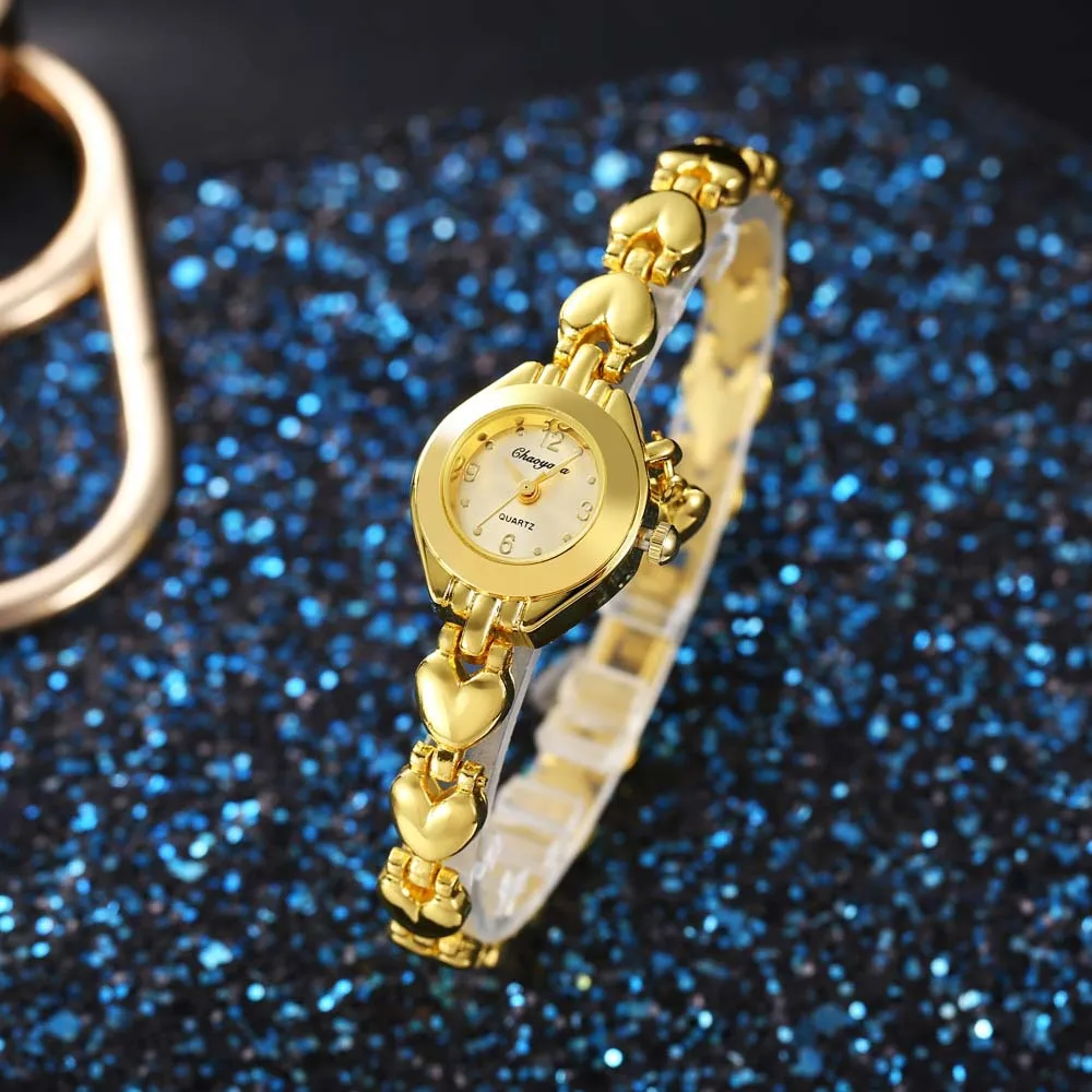New Fashion Gold Plated Link Chain Watch Non Waterproof Zircon Stone Dial Watches For Girls Women