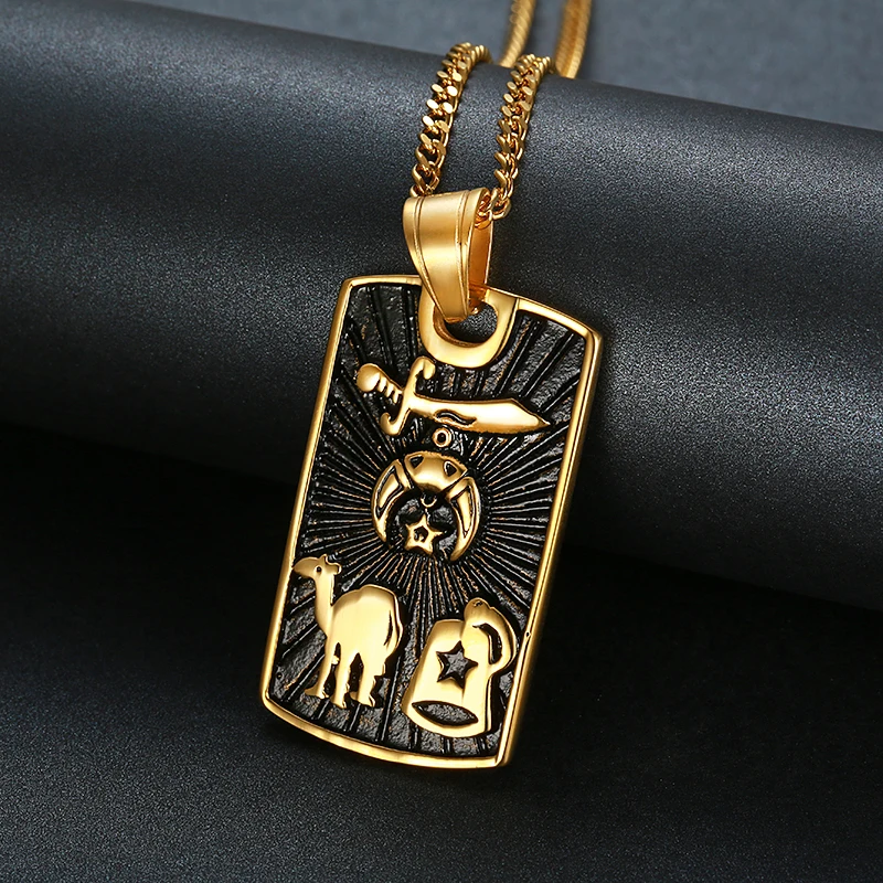 18k gold plated stainless steel shriner pendant mens crescent moon masonic necklace