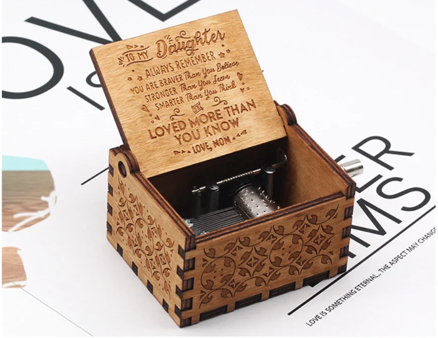 Wooden Music Box Retro carved wooden hand-held music box painted sunshine music box