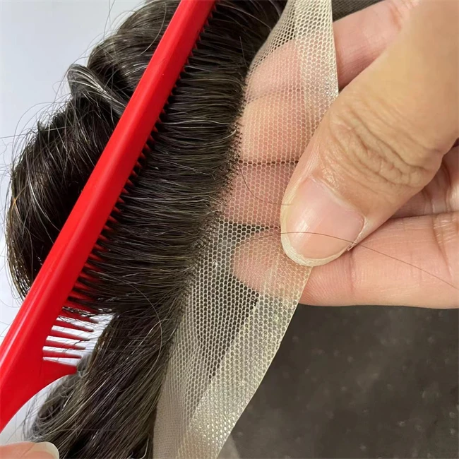 Indian Virgin Human Hair Replacement 32mm Wave Front Lace Unit 8x10 #1B/Grey Mono Lace with PU Toupee for Men