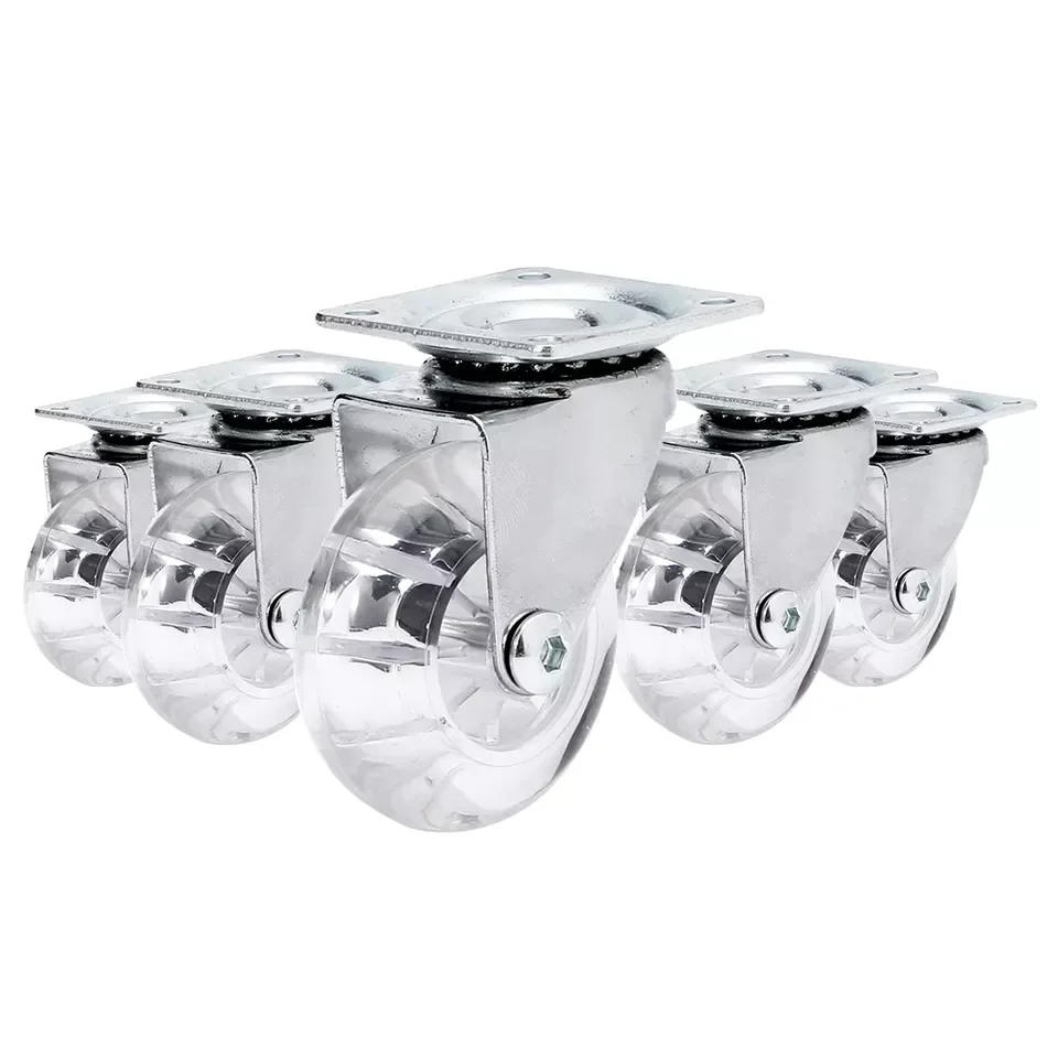 1.5in/2in/3in Transparent Caster PU Clear Furniture Wheel Swivel Threaded Stem Caster
