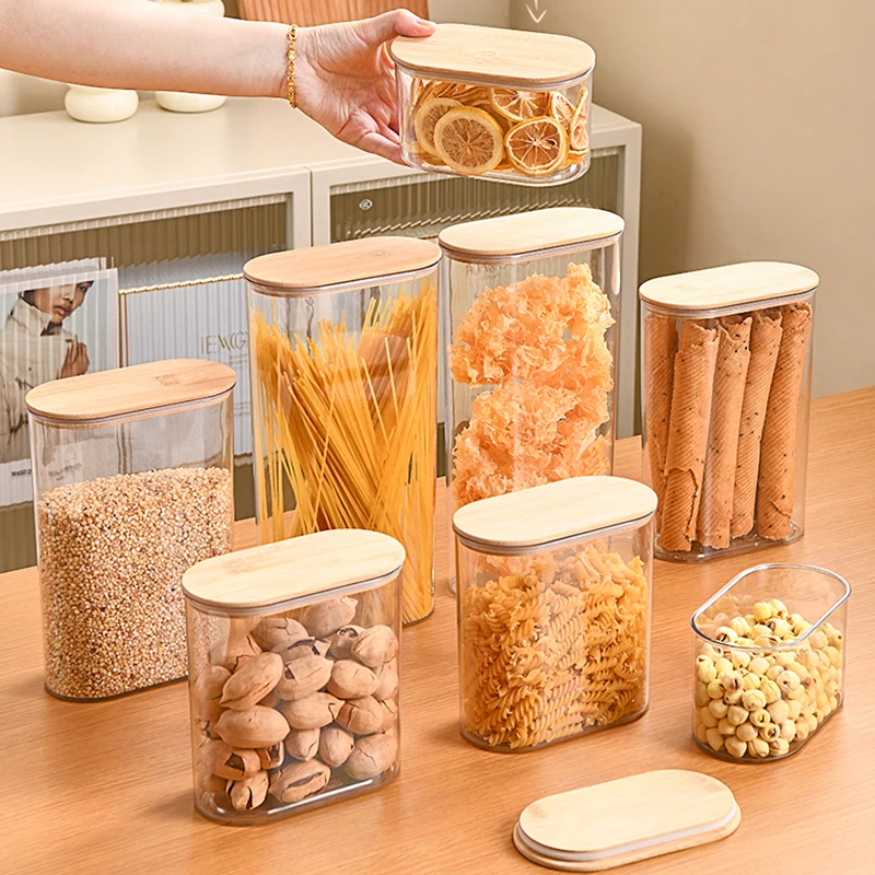 Wannuo fresh-keeping food jar kitchen containers Environmentally safe bamboo +PET sealed Food jar with bamboo lid