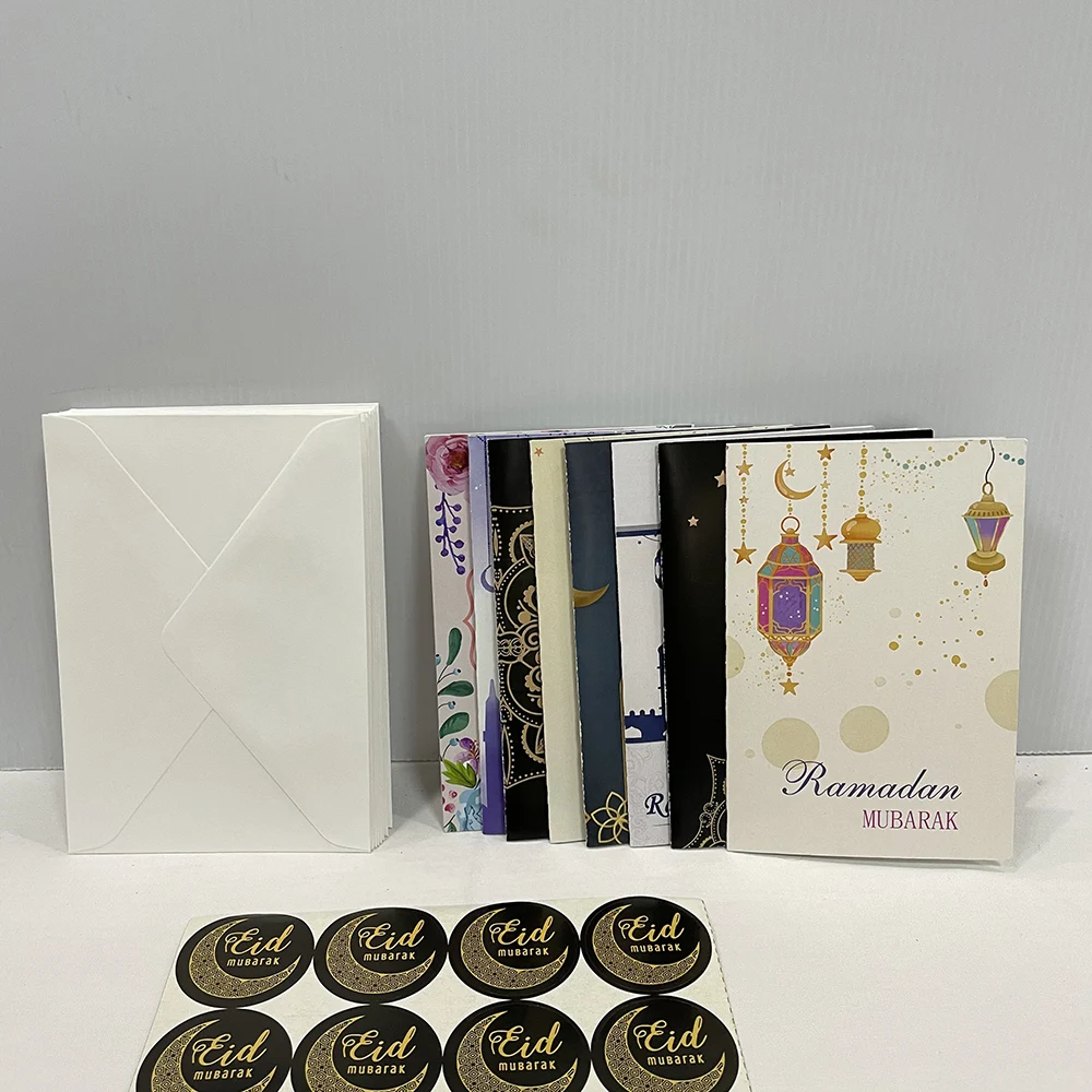 PAFU Muslim Party Decoration Supplies Eid Ramadan Mubarak Greeting Cards with Envelopes stickers