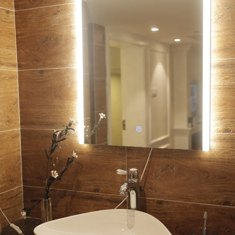
Rectangle Aluminum vanity android smart led bathroom mirror for makeup 