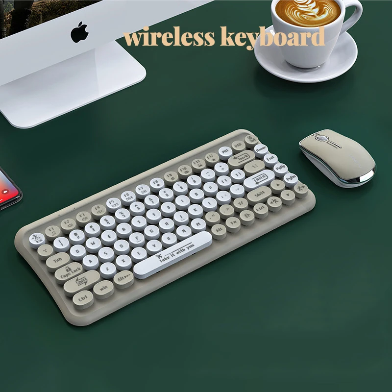 Retro Office Small Portable Round Keycaps 85 Key LT700 Mini Portable 2.4G Wireless Keyboard and Mouse Combos