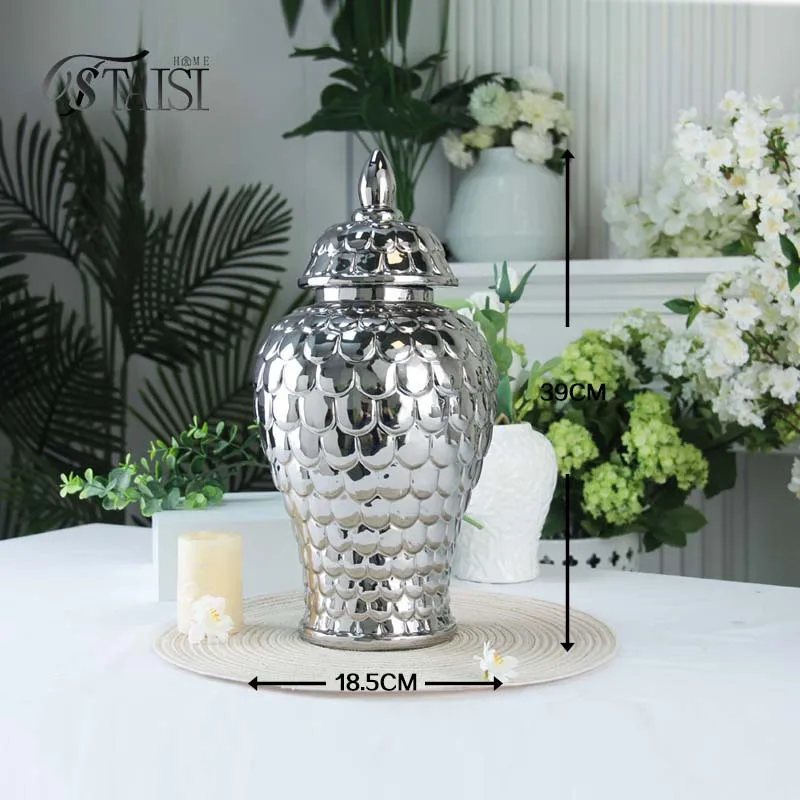 J309S Nordic silver vase decor 18 inch scale designs vase decoration home ginger jars horse design