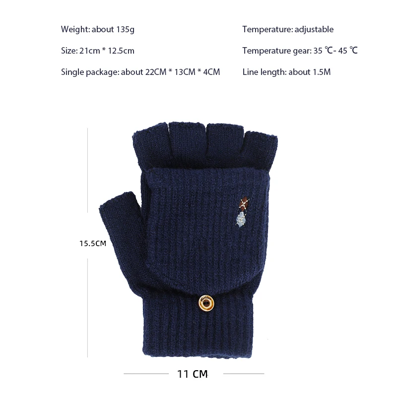 Перчатки без пальцев с USB-подогревом, теплые моющиеся Зимние перчатки для женщин