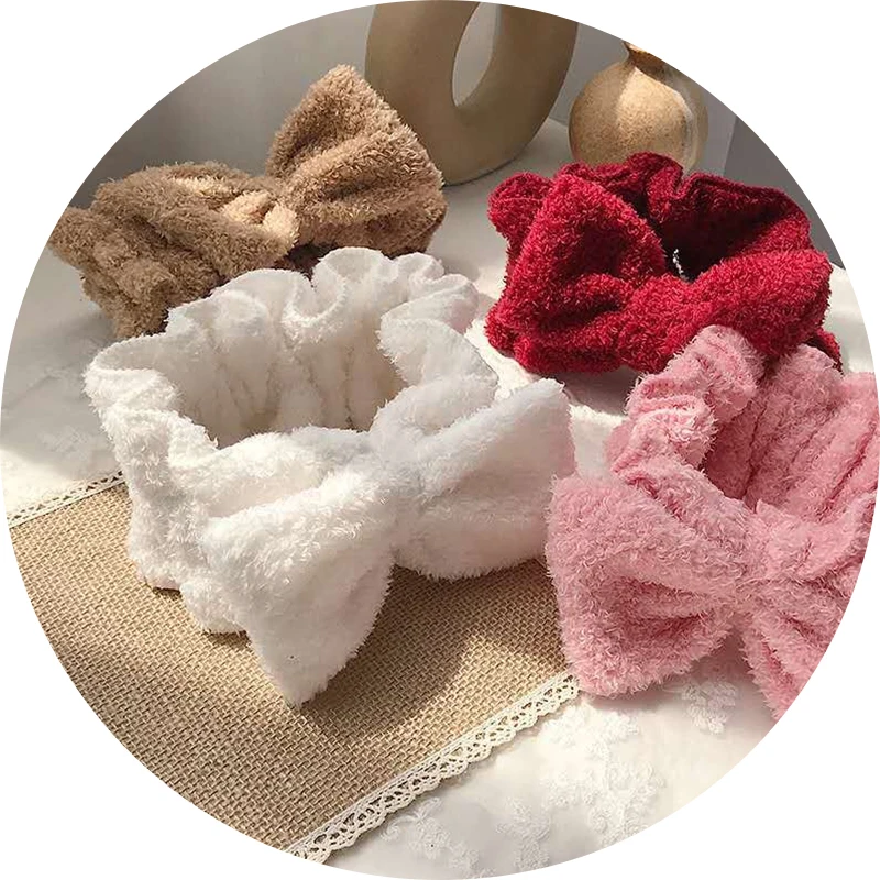 Plush Bow Hair Band Korean Wash Face Makeup Accessories Women Shower Elastic Big Bowknot Facial Cleansing Beauty Girls Headband