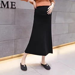LLDRESS осенне-зимняя корейская модная длинная трикотажная юбка плиссированная юбка для беременных женщин с поддержкой талии для беременных