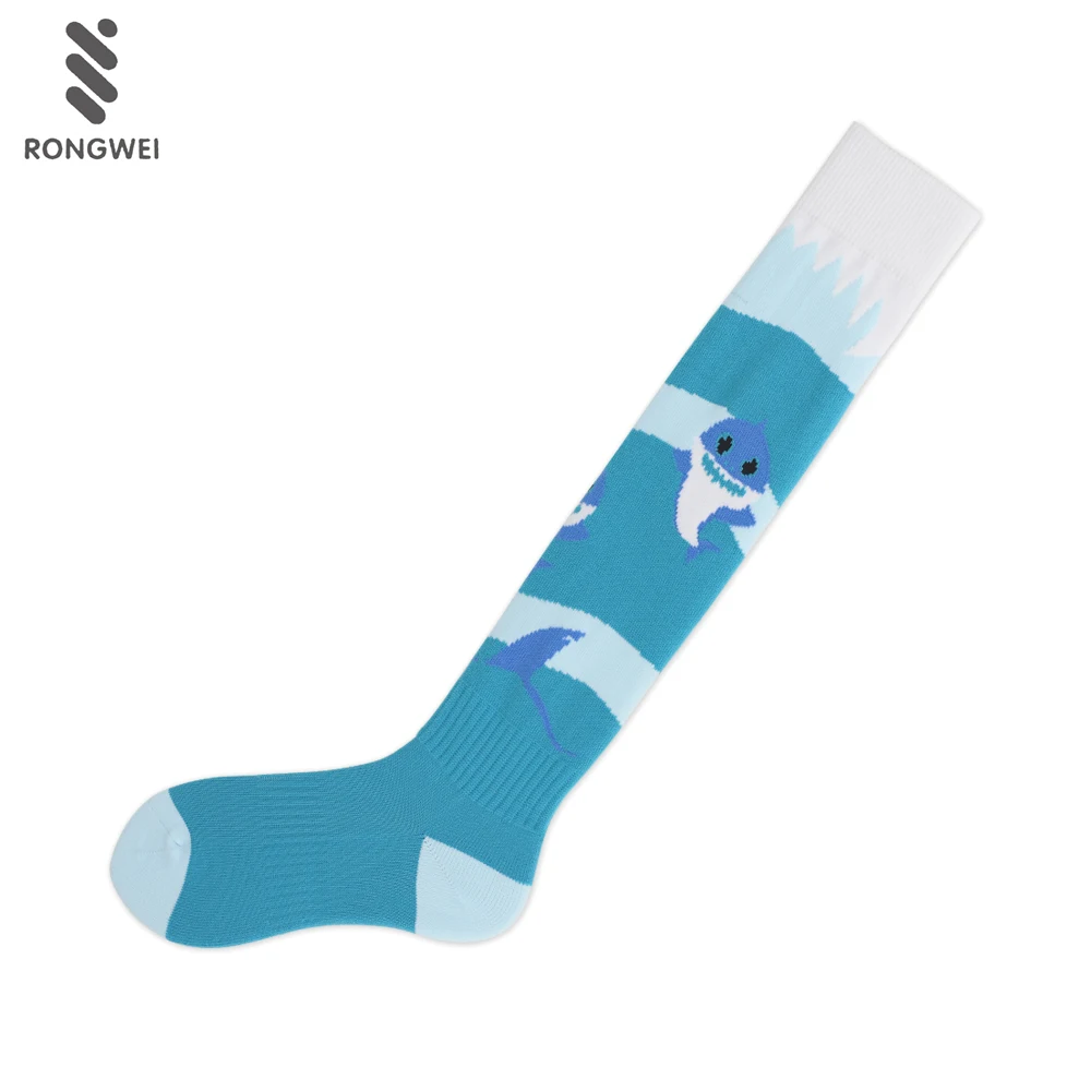 2023 new design cute shark knitting knee high kids football socks for teenagers