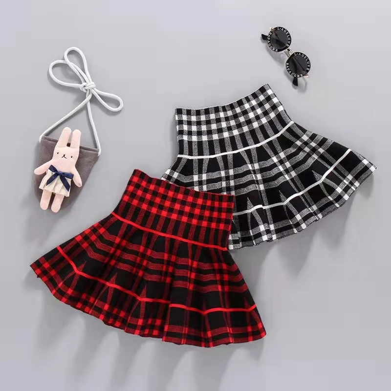 Fashion Cheap Price Pleated Knit Skirt Preppy Style Short Skirt Whole Sale School Uniform Girl Pleated Grid Skirt Customizable