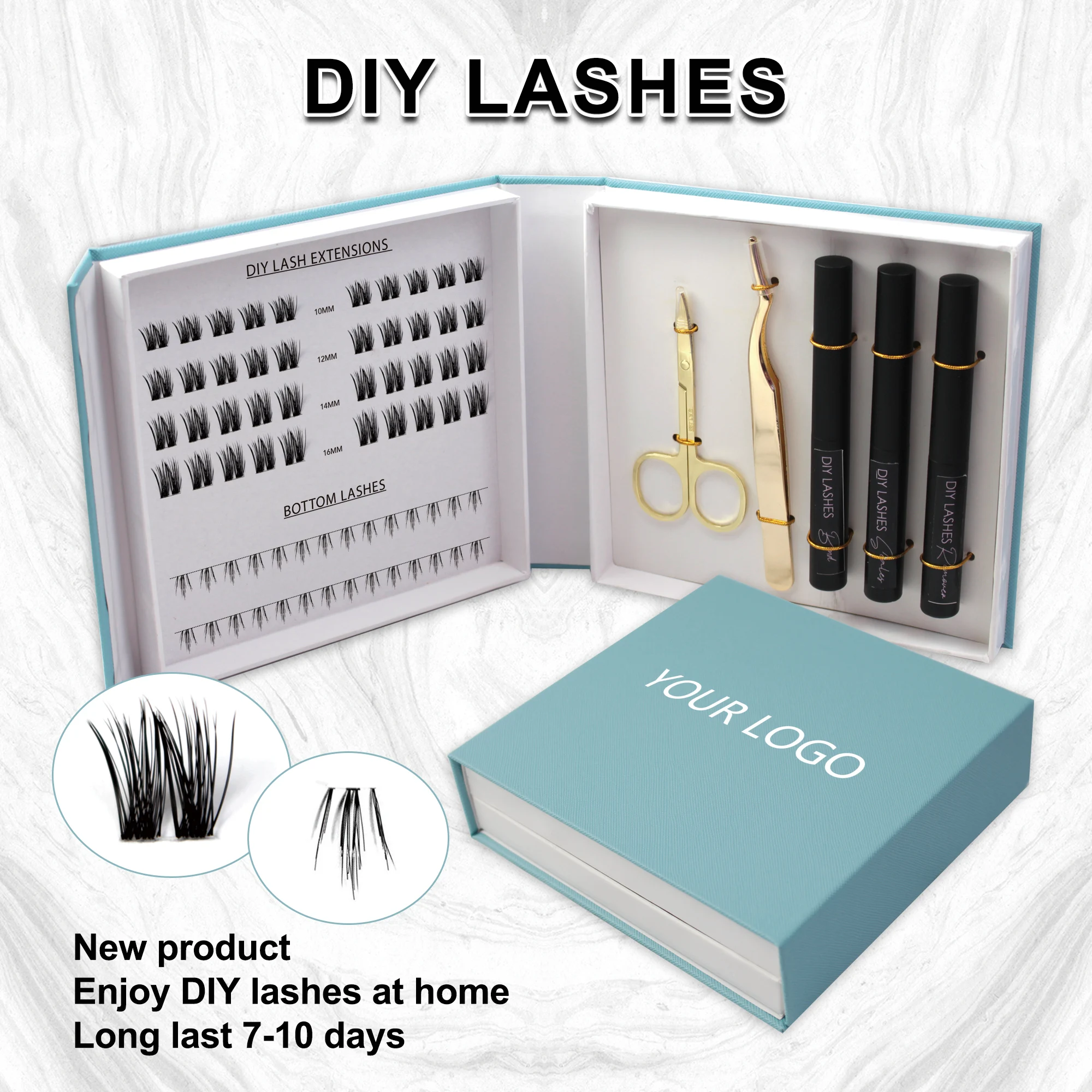 ZM Lashee wholesale free design individual lashes clusters 18mm mink wide stem lash cluster kit lash clusters volume