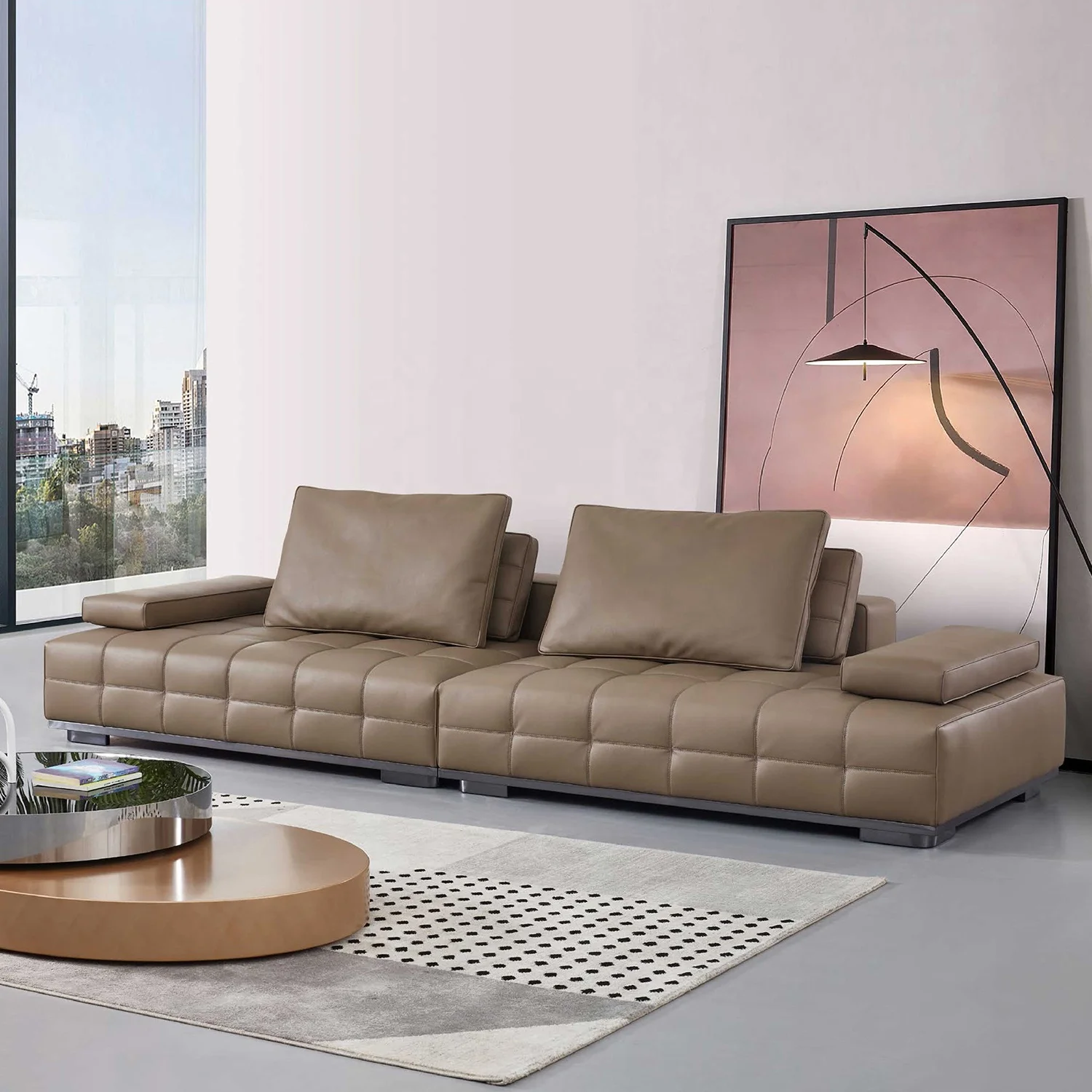 Italian Straight Row Modular Sofa Luxury Living Room Furniture Sectional Leather Sofa
